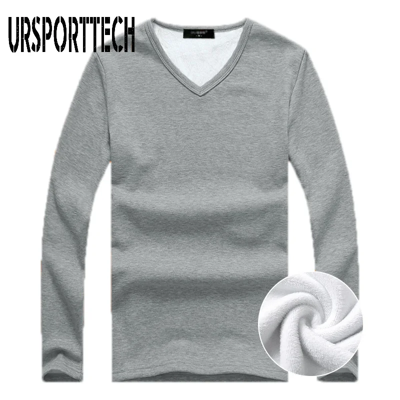 V Pale-Gray Men Underwear Shirt O-Neck Winter Bodysuit Mens Warm Thermal Undershirts Plus Velvet Basic Top Man Cotton Undershirt Tshirt Male - Цвет: V Pale-Gray