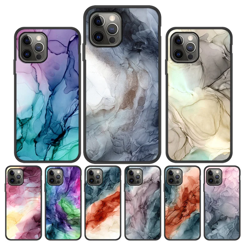 Marble Case For iPhone 11 12 Pro XR XS Max Cases Silicon Funda On iPhone X 7 8 Plus 6S 5S SE 2020 Watercolor Print Soft Capas