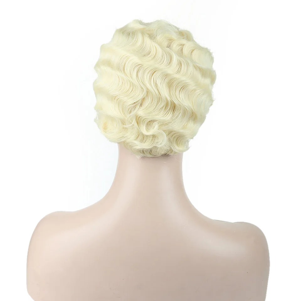 JINKAILI короткий Пикси блонд парик палец волна вьющиеся синтетические парики для черных женщин афроамериканские поддельные волосы термостойкие - Цвет: 2801-613