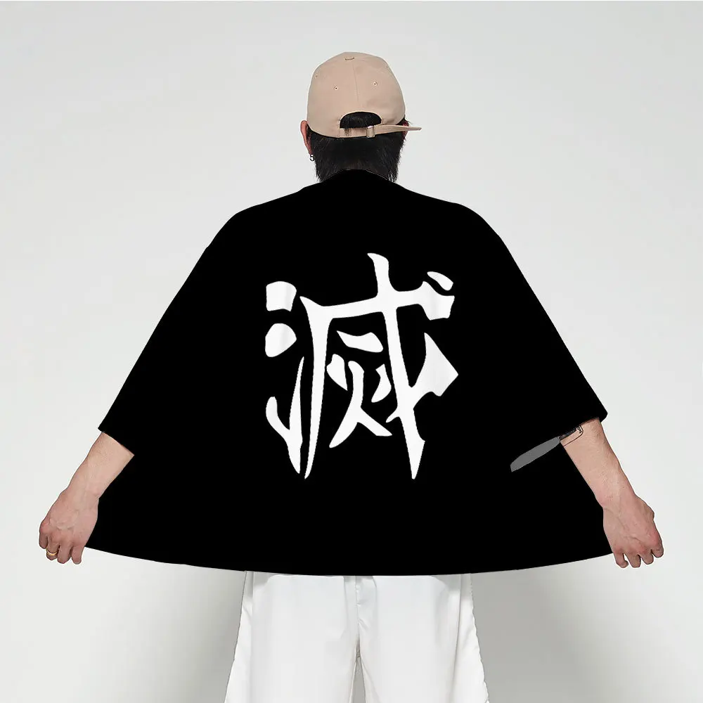 O Coshome Аниме Убийца демона Kimetsu no Yaiba Косплей Tanjiro Kamado Футболка мужская женская костюм Короткий размера плюс куртка летние топы - Цвет: O