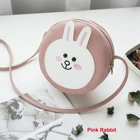 pink Корейская Милая женская сумка на ремне с круглым плечом, Сумка с кроликом и медведем, сумки-тоут - Цвет: pink
