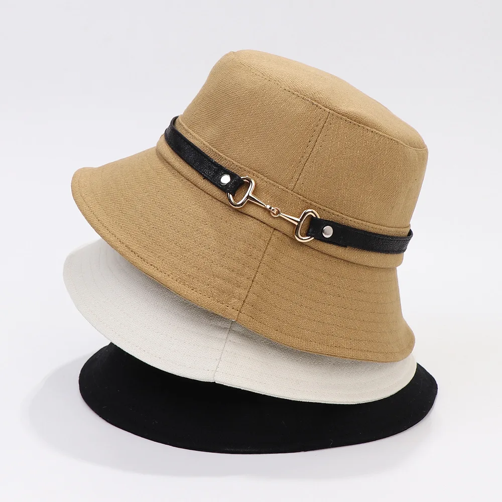 Fashion Denim Bucket Hats For Women Autumn Flat Top Panama Hat Belt Buckle  Letter Fisherman Hat Personality Retro Basin Hat - AliExpress