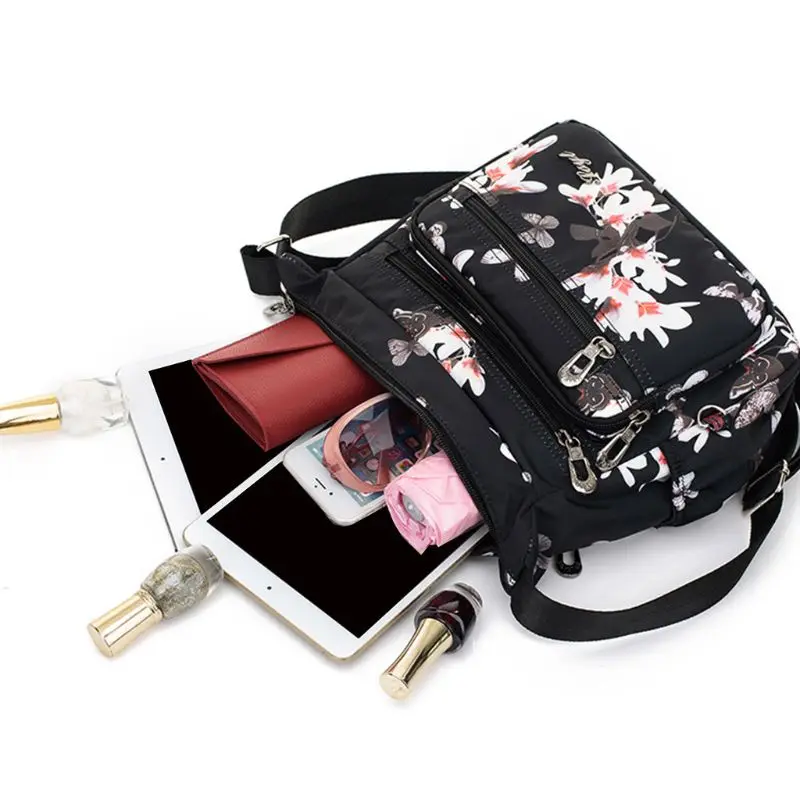Women Handbags Crossbody Bags Women Floral Nylon Shoulder Crossbody Bag Multi Zipper Messenger Satchel Tote Purse