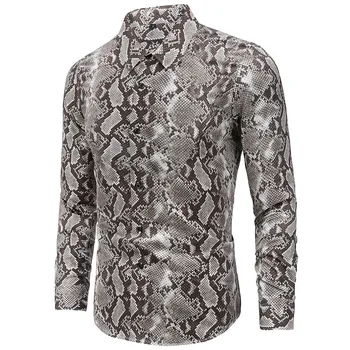 

Autumn 2019 Newest Long Sleeve Shirt Fashion Snake Skin Printed Individual Shirt Trend Winter Shirts Men Chemise Homme