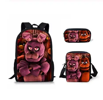 

3Pcs/set Students Book Bag Set Five Nights At Freddys Pattern Kids Custom Children School Bags Large Shoulder Backpack