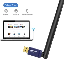 Adaptador de wi fi sem fio, 5ghz, 600mbps, banda dupla, 6dbi, antena 802.11ac, usb, pc, computador, bluetooth, cartão transmissor integrado 4.2