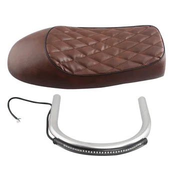 

Motorcycle Brown Hump Seat 220mm Chrome Frame Hoop Loop LED Turn Signal Tail Light For Harley BMW Honda Cafe Racer Yamaha Bobber