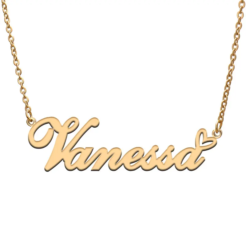 

Vanessa Name with Love Heart Necklace for Women Stainless Steel Jewelry Nameplate Pendant Femme Mother Child Girls Gift