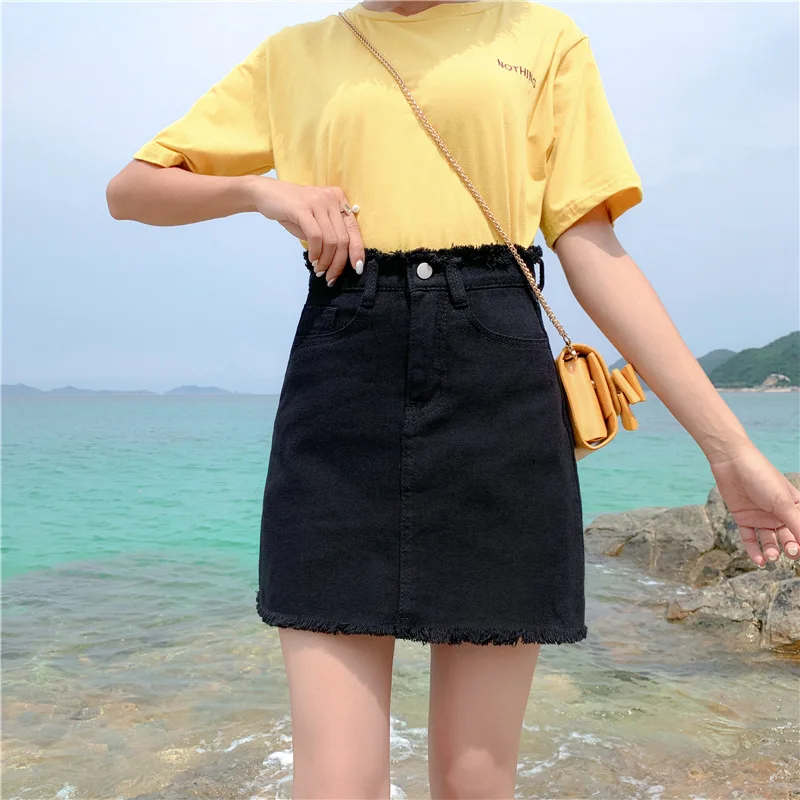 

200 Large Size Denim Skirt Women's 2019 Summer New Style Korean-style Flash High-waisted Sheath A- line Skirt Sub-