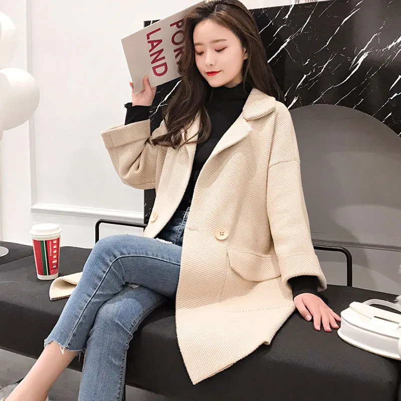 

Fashion Office Lady Long Women Wool Coat Solid Slim Winter Jacket Single Breasted Cashmere Coat 2019
