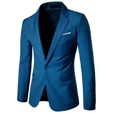 9 цветов на выбор размера плюс S-5XL, Мужской Блейзер-смокинг, мужской однотонный приталенный пиджак на одной пуговице - Цвет: sea blue
