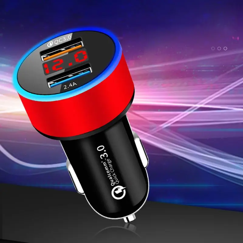 12 V/24 V двойной Порты QC 3,0 USB авто зарядное устройство для Зарядное устройство прикуриватель цифровой светодиодный вольтметр Мощность адаптер для мобильных телефонов и планшетов gps