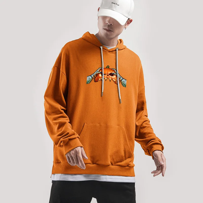 

Winter 2021 Halloween Autumn Garment Dyed Loose Hoodies Men Retro Sweatshirts Vintage Raglan Sleeves Hoody Jogger Tracksuits