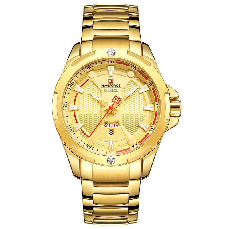 NAVIFORCE новые мужские часы Топ люксовый бренд Мужские кварцевые часы из нержавеющей стали аналоговые с указанием даты Мужские часы Relogio Masculino - Цвет: Gold