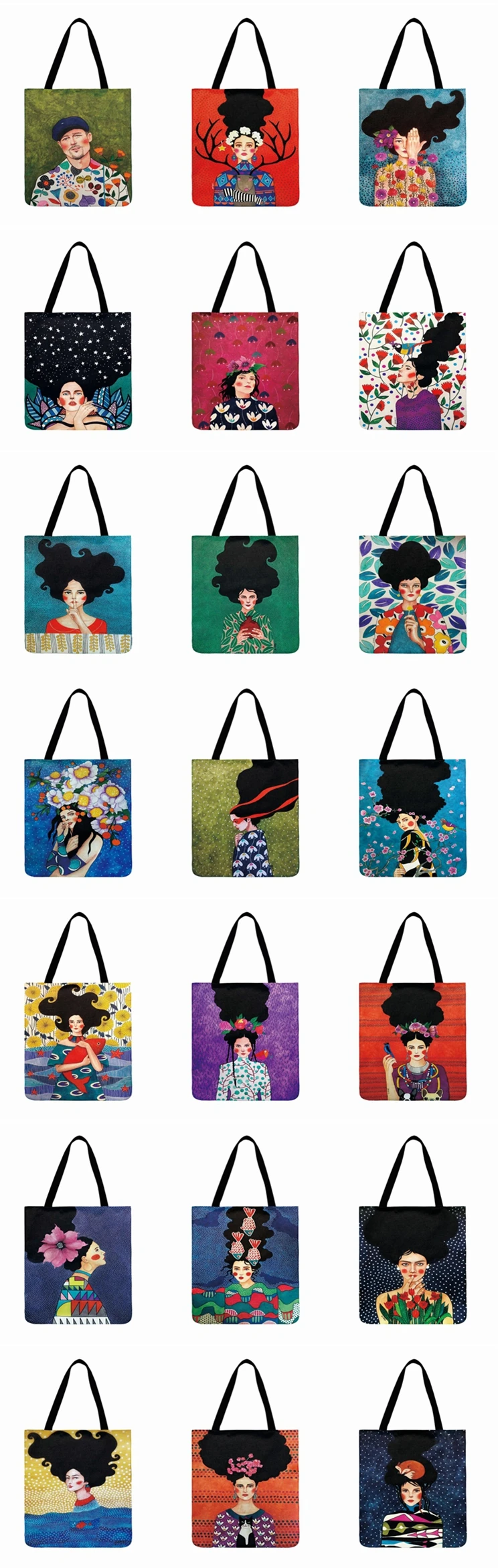 Fashion Shopping Modern Fashion Art Girls Painting Printed Tote Bags Ladies Shoulder Bag Women Casual Tote Outdoor Beach Bagbag