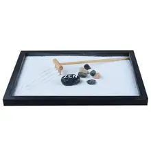TOP!-Japanese Karesansui Mini Zen Table Garden with Rattle Pebbles and Sand Decoration Home Office – 21.5 x 17 x 2.6 cm