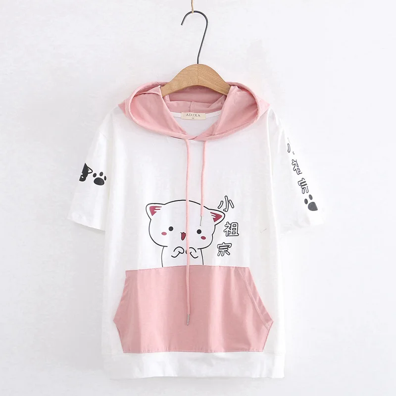 Women Sets Top And Pants Cartoon Print Hooded T Shirt With Elastic Waist Embroidery Calf Length Denim Pants Summer Clothes Sets lounge wear sets