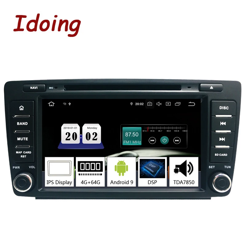 Best Price Idoing 8\2Din Car Android 9.0 Radio Player For Skoda Octavia 2 2009-2015 PX5 4G+64G Octa Core IPS screen TDA 7850 GPS Fastboot