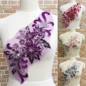 

Handmade Beads Wedding Dress Applique DIY Bridal Headdress Ivory White Lace Collar Lace Fabric Patch