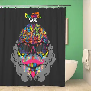 

Bathroom Shower Curtain Styled Skull Hipster in Smoke Vapor Colorful Clip 72x72 inches Waterproof Bath Curtain Set with Hooks
