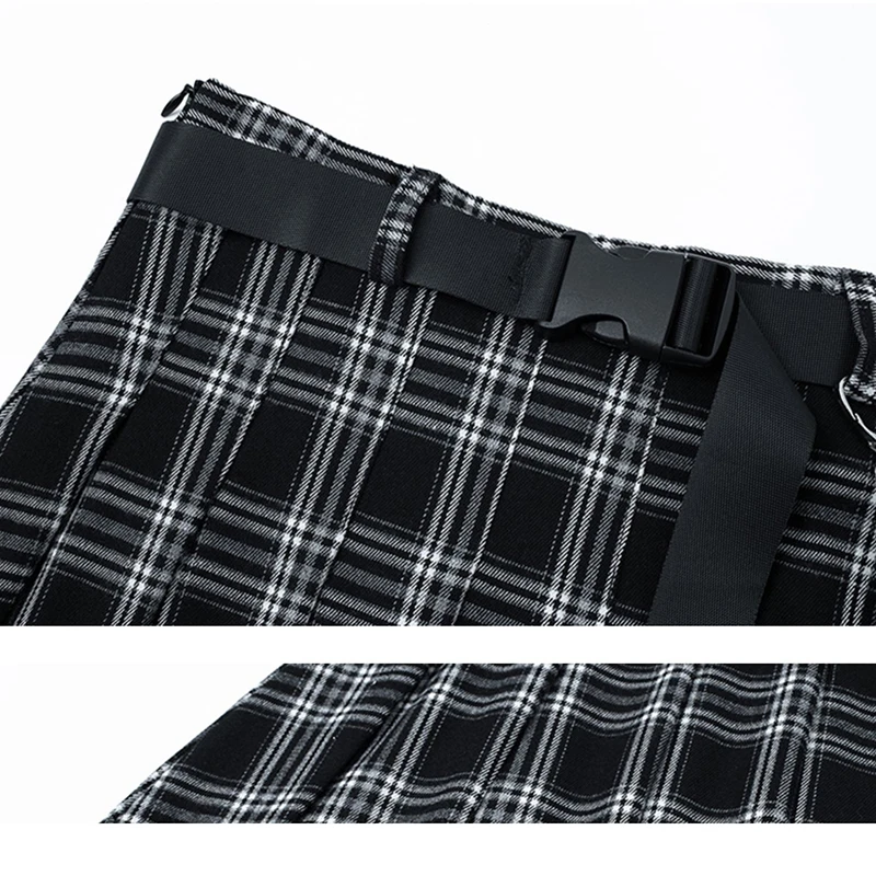 [EAM] High Waist Black Plaid Printed Buckle Temperament Half-body Skirt Women Fashion Tide New Spring Summer 2020 1X535