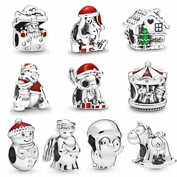 

Christmas Carousel Angel of Love Gingerbread House Santa in a Giftbox Charms 925 Silver Bead Fit Bracelet Diy Jewelry