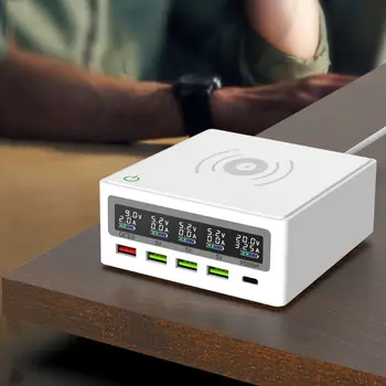 

5-Port QC3.0 USB Type C PD 65W Power Adapter Qi Wireless Charger Cellphone Fast Charger Station For Laptop Mobile Phone