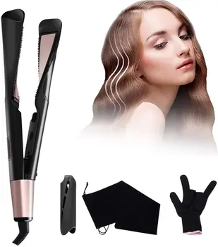 

Hair Straightener Curling Wand Spiral Heating Panel 2 in 1 With Dual Voltage Adjustable Temperature 3D Concave Hair Styling Tool