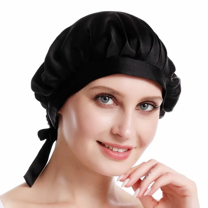 SuyaDream100% Mulberry Silk Sleep Cap for Women Hair Care Natural 19 Momme Silk Night Bonnet with Adjustable Ribbons