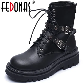

FEDONAS Sexy Platform Women Winter Boots Back Zipper Genuine Leather Metal Decoration Thick Heels Shoes Woman Night Club Pumps