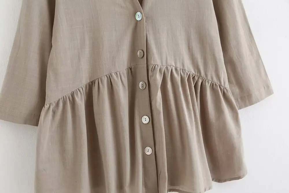 Украшение на пуговицах женская рубашка с рукавом девять четвертей льняное свободное платье Осенняя блузка топы свободного покроя S6221