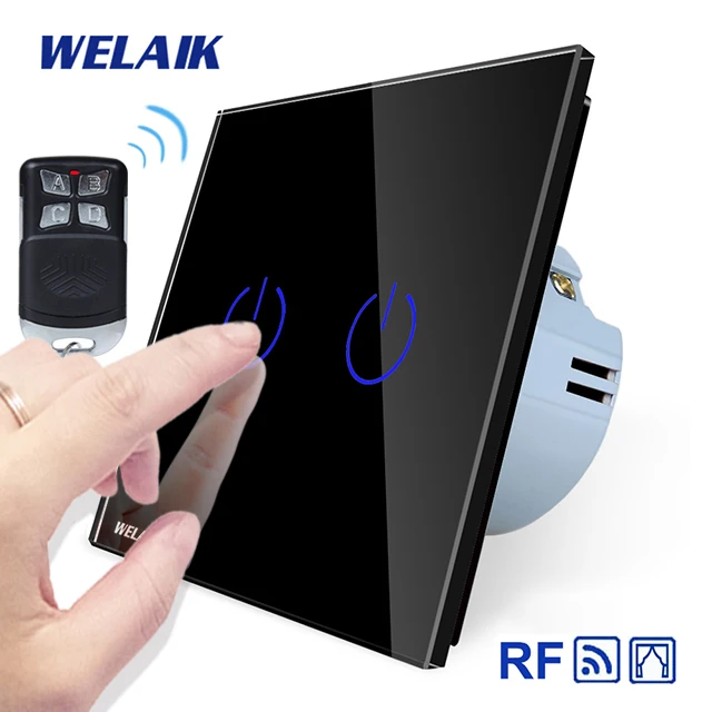 WELAIK ЕС переключатель штор RF 433 МГц стекло-панель Пульт дистанционного управления шторы сенсорный выключатель-настенные жалюзи переключатель AC250V A1923CLCWR01 - Цвет: Black Power