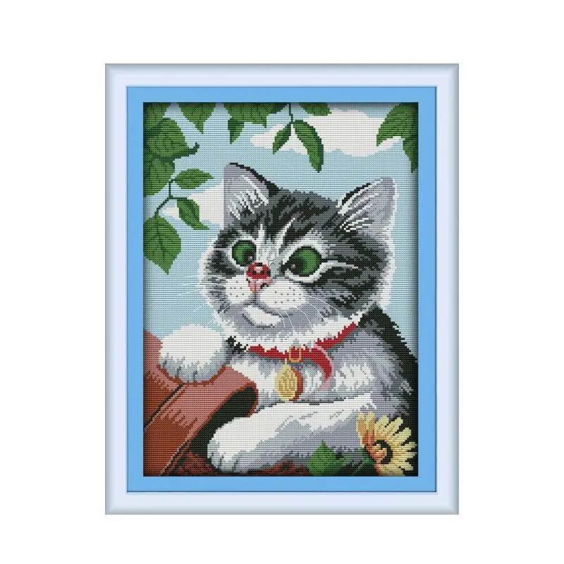 Lovely cat cross stitch kit animal x stitching set 14ct printed count fabric canvas DMC color embroidery DIY handmade needlework | Дом и сад