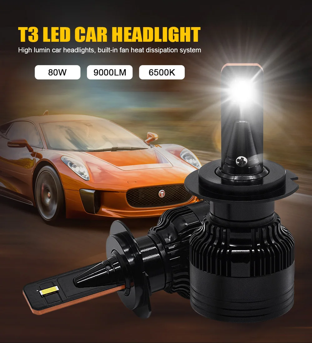EURS T3 H4 светодиодный H7 H11 H8 HB4 H1 H3 HB3 автомобильные лампы для фар машины 9000LM 6500K 12V 24V
