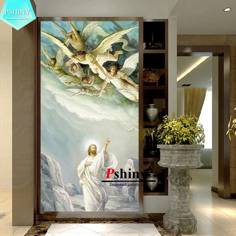 PSHINY 5D алмазная вышивка сделай сам распродажа папа и ангел религия полная круглая