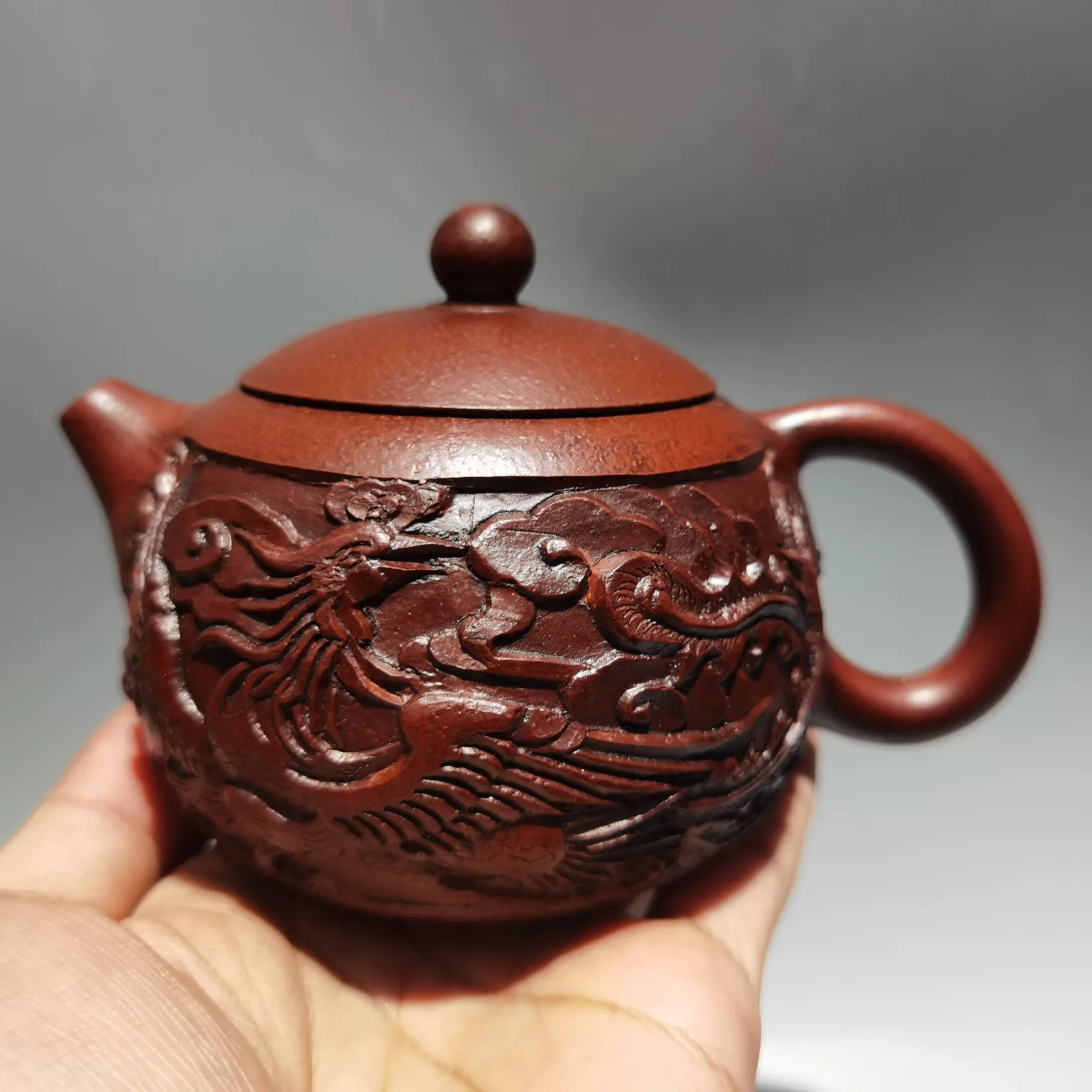 Old Chinese Yixing Zisha pottery Hand carved swan teapot tea pot maker statue 