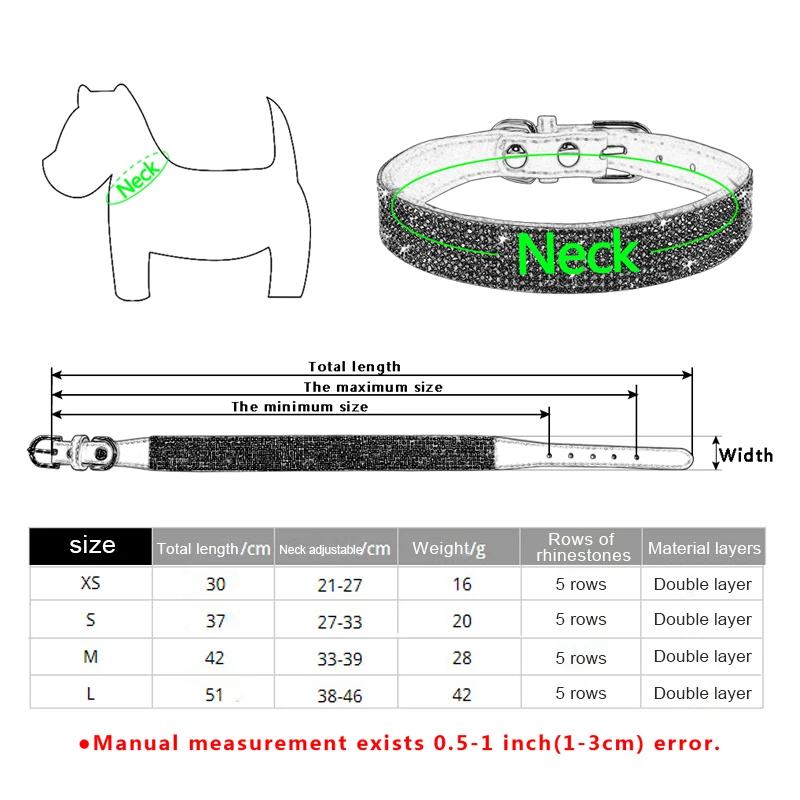 Dog Collar Crystal Glitter Rhinestone Pet Collars Zinc Alloy Buckle Collar For Small Medium Dogs Cats Chihuahua Pug Dog