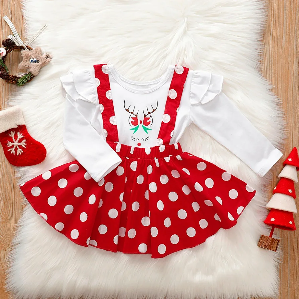 Комплект одежды с Минни Маус для маленьких девочек, детская осенне-зимняя одежда в горошек для маленьких девочек топы с оборками+ юбка на бретелях Roupa Bebe