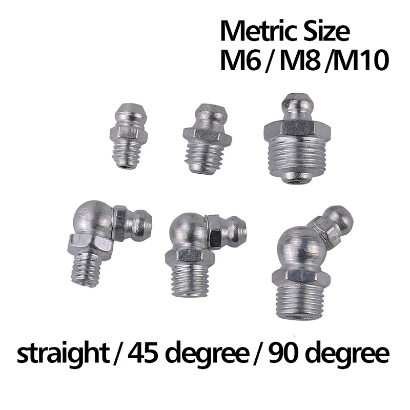 50 шт. Серебряная сталь M6 M8 M10 наружная резьба Прямая 45 градусов 90 градусов масло Zerk смазка ниппели фитинги для шланга