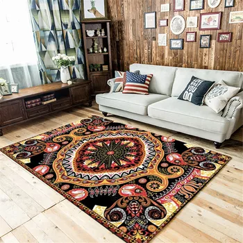 

Turkey Ethnic Style Geometric Patterns Rugs Retro Bohemia Purple Yellow Carpet Flower Washable Kitchen Carpet Long Vintage