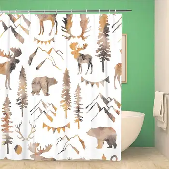 

Bathroom Shower Curtain Watercolor Forest Wild Nature Ideal Party Baby Preschool and Children Polyester Fabric 66x72 inches