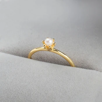 

Dainty Single Tiny Pearl Ring Birthstone Solitaire Ring Minimal Freshwater Pearl Pinky Ring Gold In Solid sv925 Stackable Rings