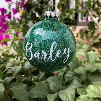 

Personalized Sparkly Glittery Christmas Ball Ornament Customized with Name initial letters Xmas Bulb Bauble