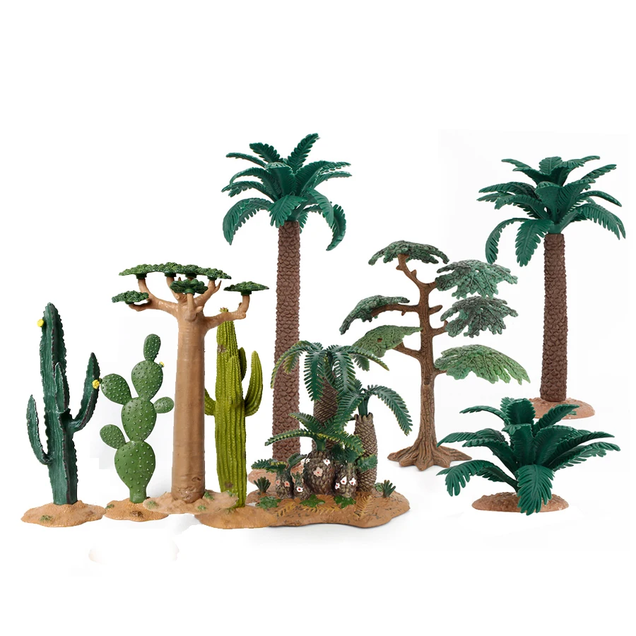 Simulazione African Wildlife Plant Scene Green Plant Baobab Tree,Cactus Model Figures Scenery Giocattoli Educativi Cognitivi Per Bambini