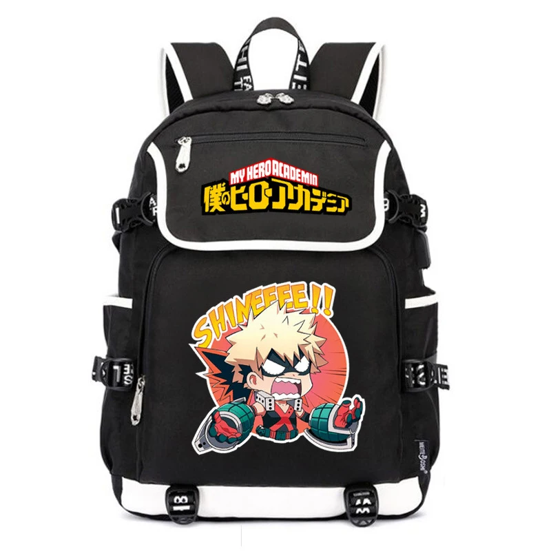 

My Hero Academia Anime School Bags Women Bagpack Bakugou Katsuki Bookbag USB Charging Laptop Backpack Oxford Travel Backpack