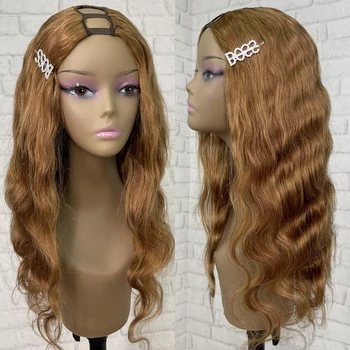 #27 Honey Blonde Color V Part Wig No Leave Out Glueless Brazilian Remy Human Hair Body Wavy Upgrade U Part Wigs For Black Women