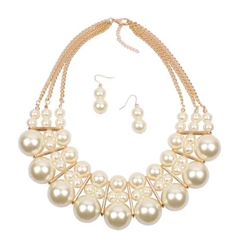 

New classic exaggerated large imitation pearl multi-layer Necklace simple temperament type necklace women's clavicle chain