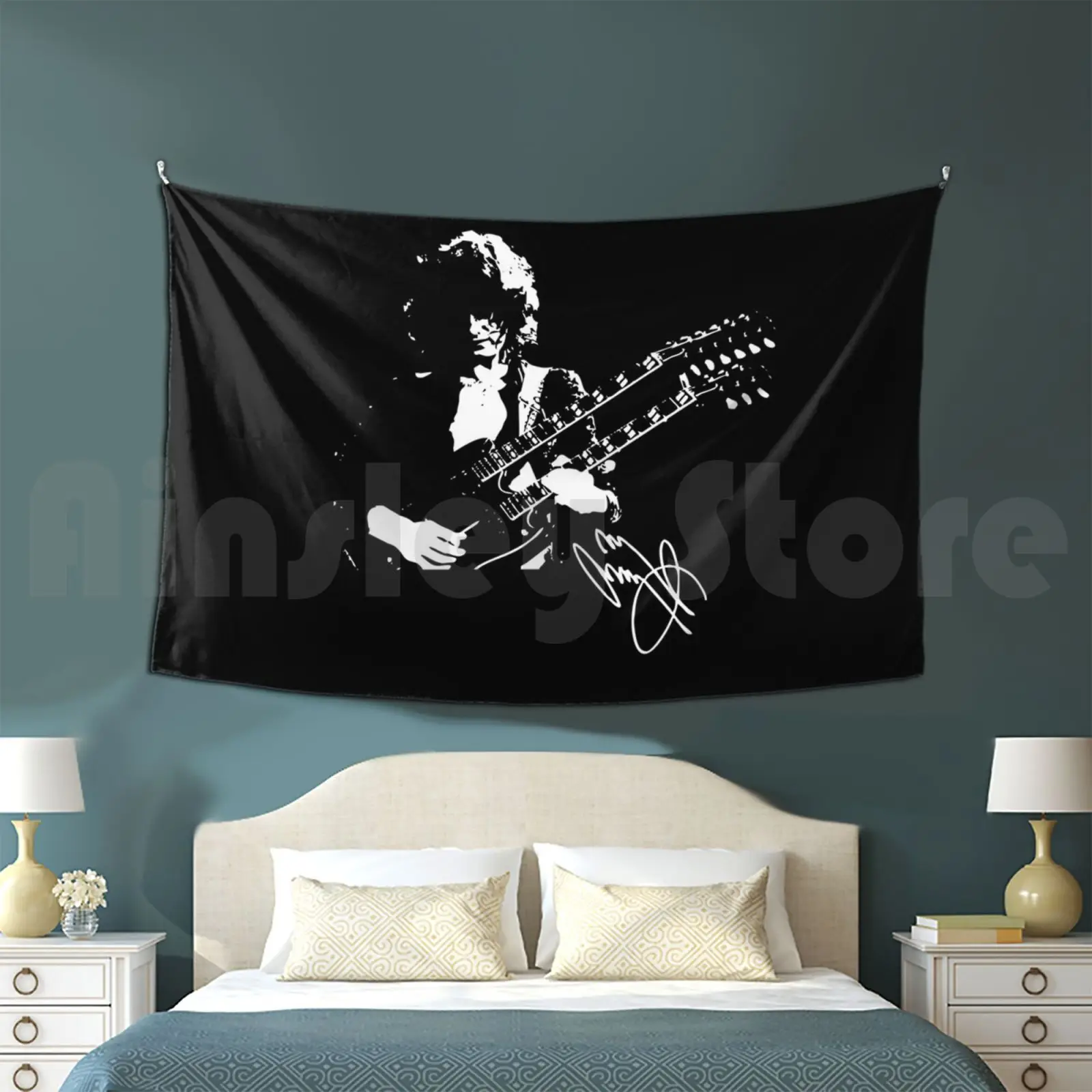 Jimmy Tapestry Living Room Bedroom Page Guitar Hero Led Band Cool Hard Classic Madison Square Show Live Heavy Metal