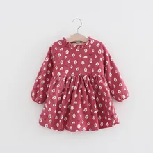 Осенне-зимнее платье для маленьких девочек, детские платья с длинными рукавами для девочек 2, 3, 4, 5, 6, 7 лет, плотная теплая детская одежда принцессы с цветочным рисунком