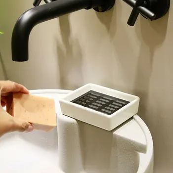 

1pc Ceramic Soap Dish Stainless Steel Double Layer Soap Box Tray Saver Holder Drainer Case for Bathroom